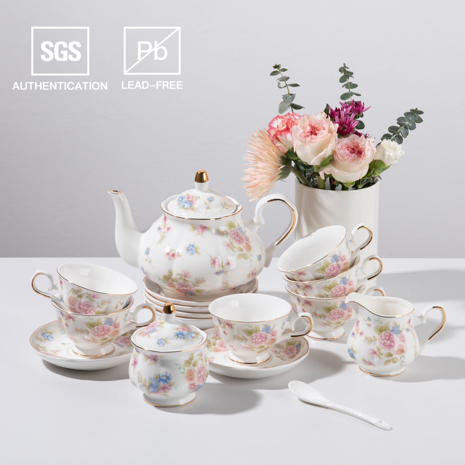 도자기 소재의 빈티지 플로럴 티 세트, 영국풍의 금색  - Vintage Collectible Spoons 리뷰 및 가격